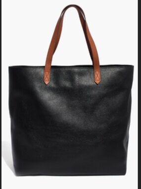 Madewell Black Tote with Brown Leather Handles